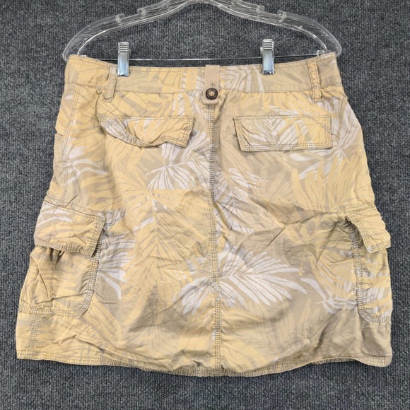 Merona Womens Cargo Skirt Yellow Tan Size 10 Cotton Pockets Palm Pattern - Picture 3 of 12